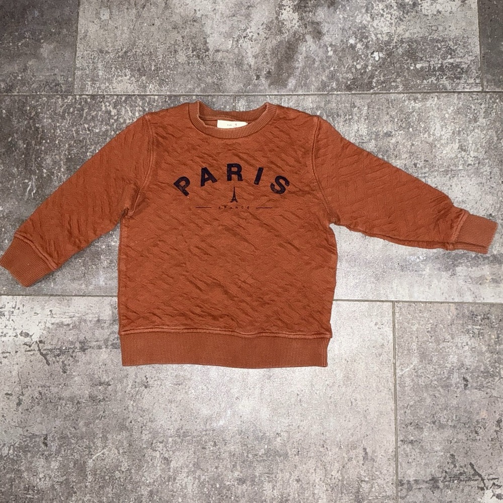 Zara Boys Crewneck Pullover Sweatshirt Sz 4 Kids 4T Paris Burnt Orange Sweater